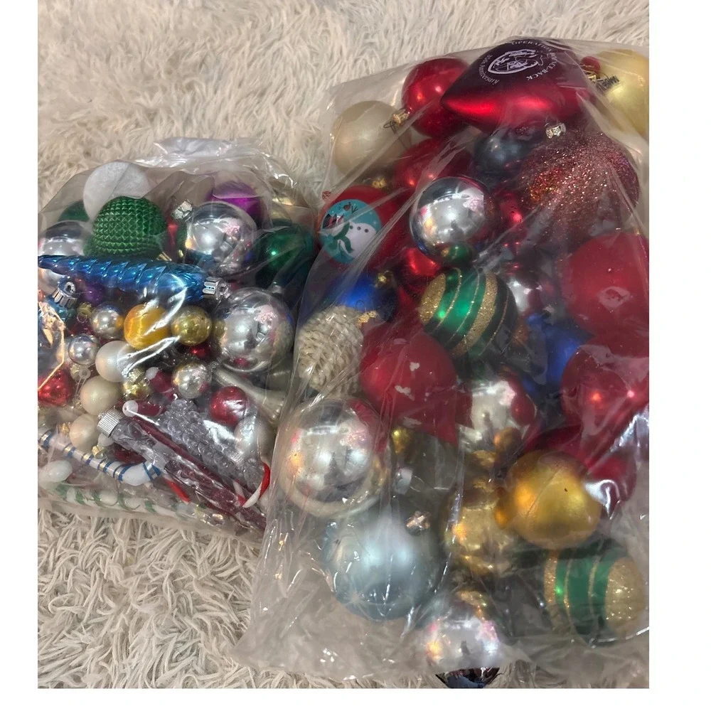 Vintage 70's‎  Christmas Ornaments  Glass Red Gold Silver Blue Green lot of 80